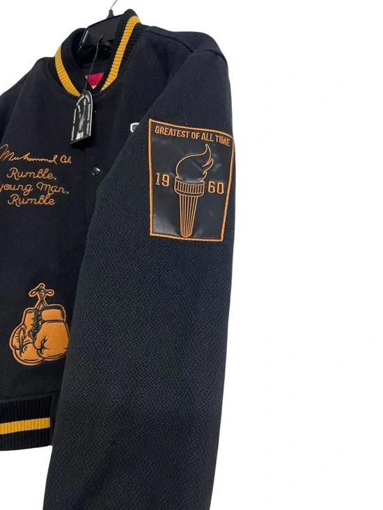 NWT Shoe Palace x Muhammad Ali Worldwide Black Embroidered Varsity Jacket